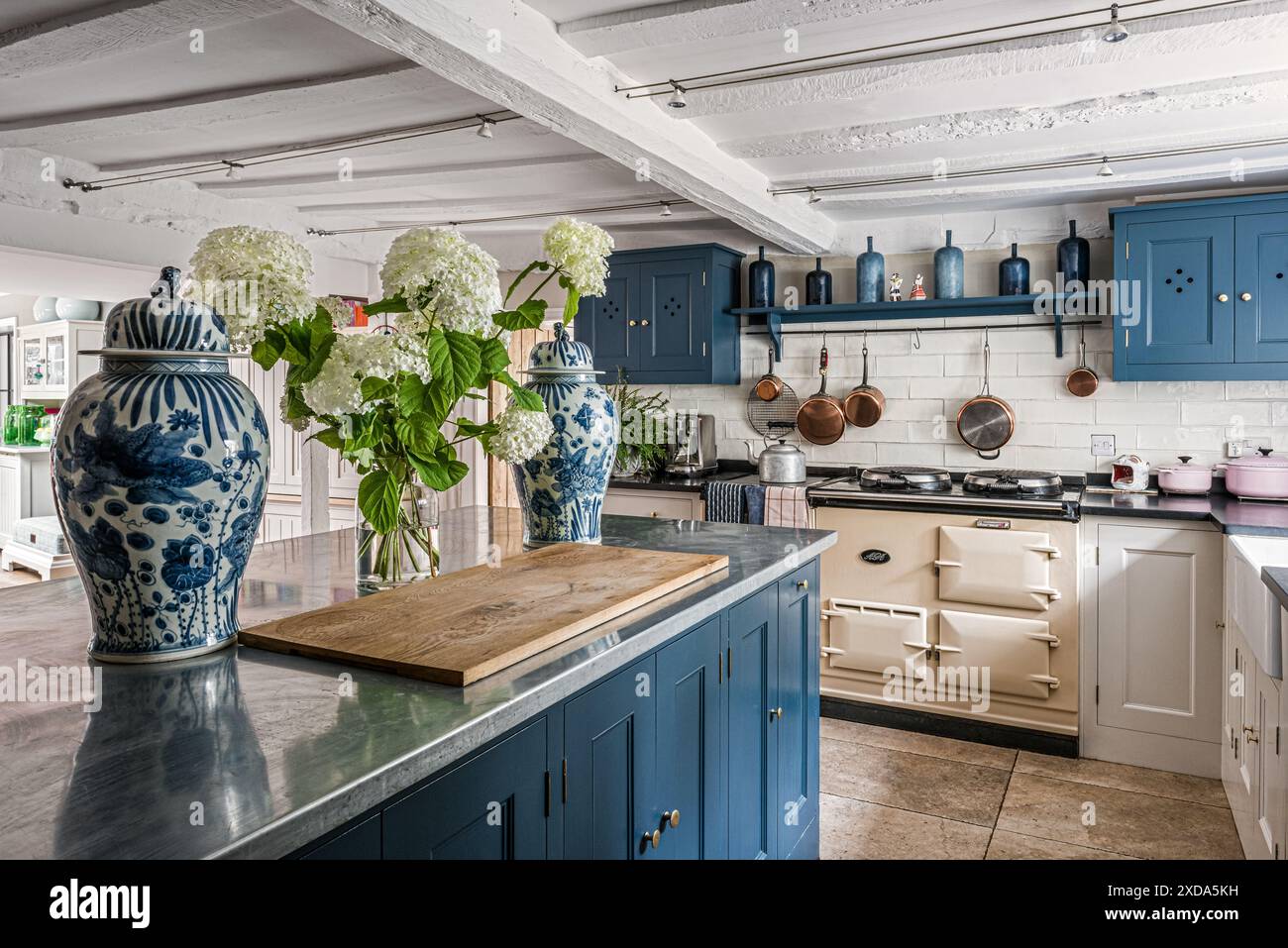 Blue and white lidded jars from OKA in renovated 16th century farmhouse ...