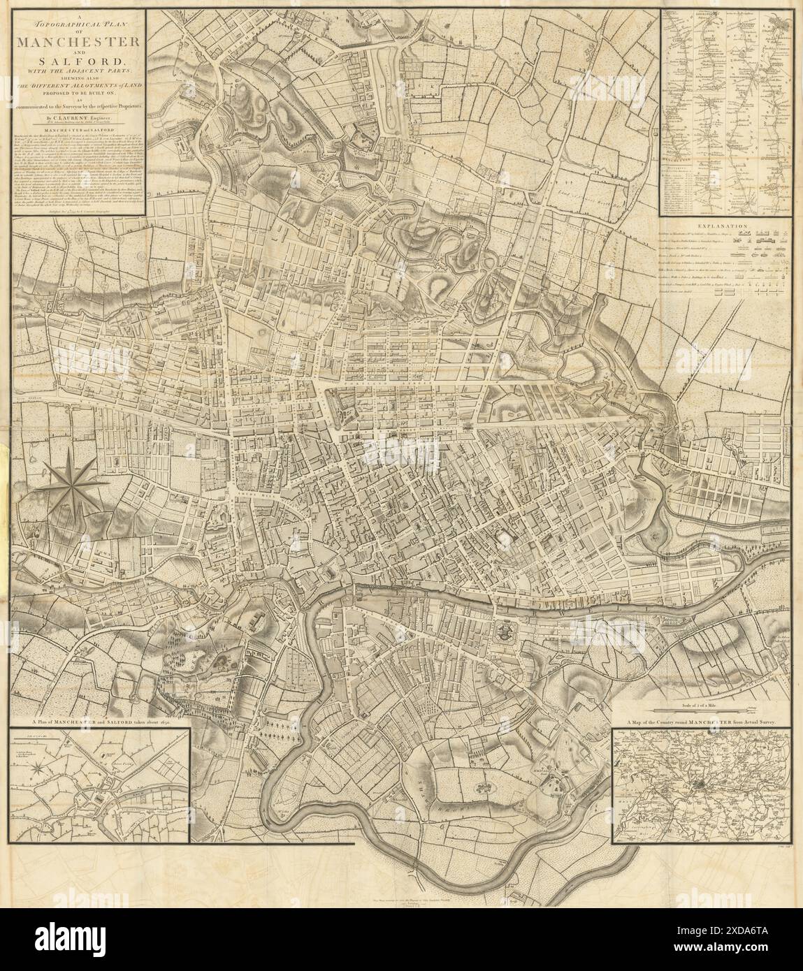 A Topographical plan of Manchester & Salford 92x105cm LAURENT/STOCKDALE 1793 map Stock Photo