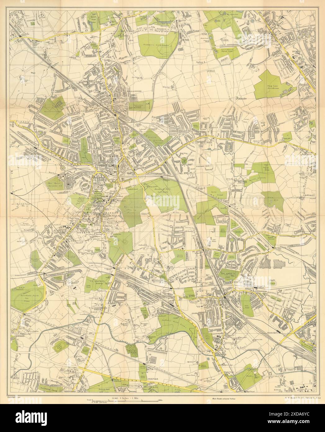 Bacon's Large Scale Plan of Harrow. Edgware Sudbury & Wembley 50x62cm c1925 map Stock Photo