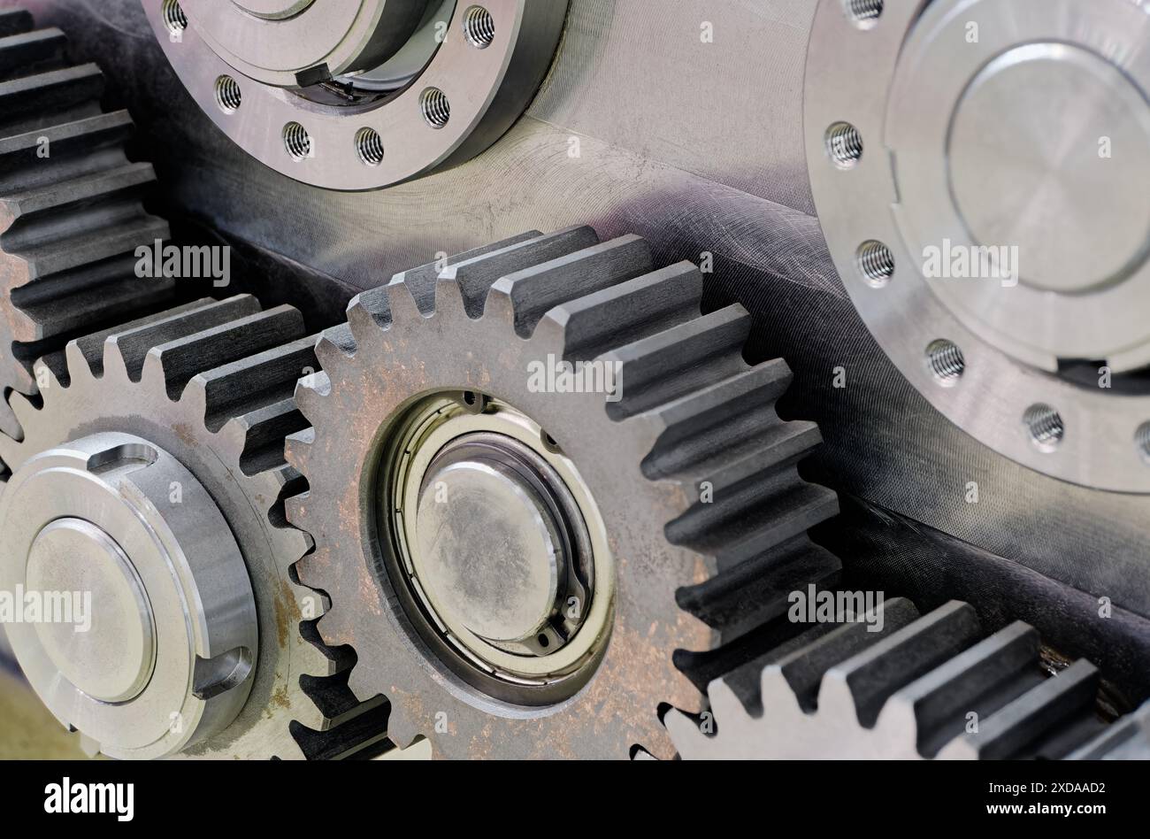 Group of pinions, part of gear box or servo mechanism, close up shot