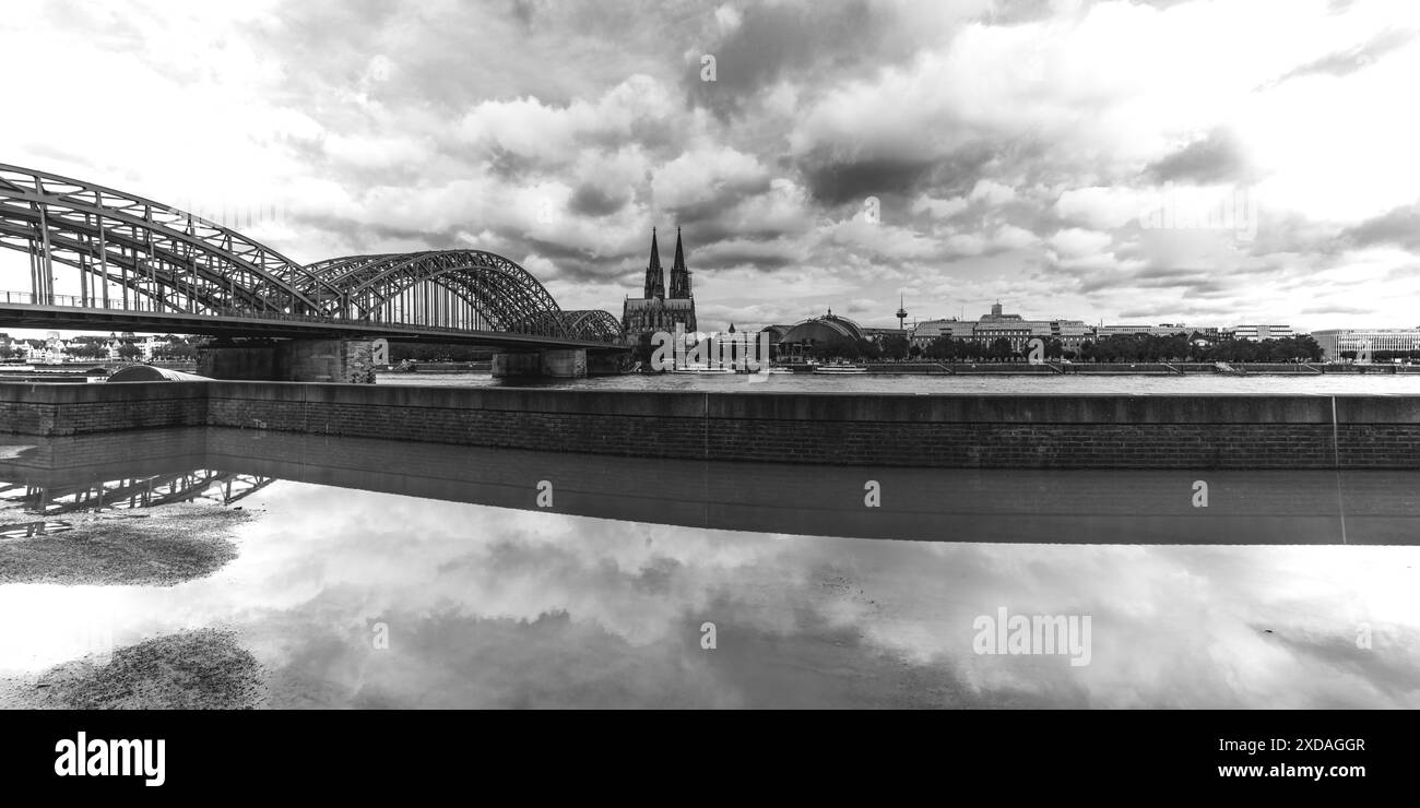 Hohenzollern Bridge, Cologne Cathedral, Central Station and Musical Dome, Cologne, North Rhine-Westphalia, Germany Stock Photo