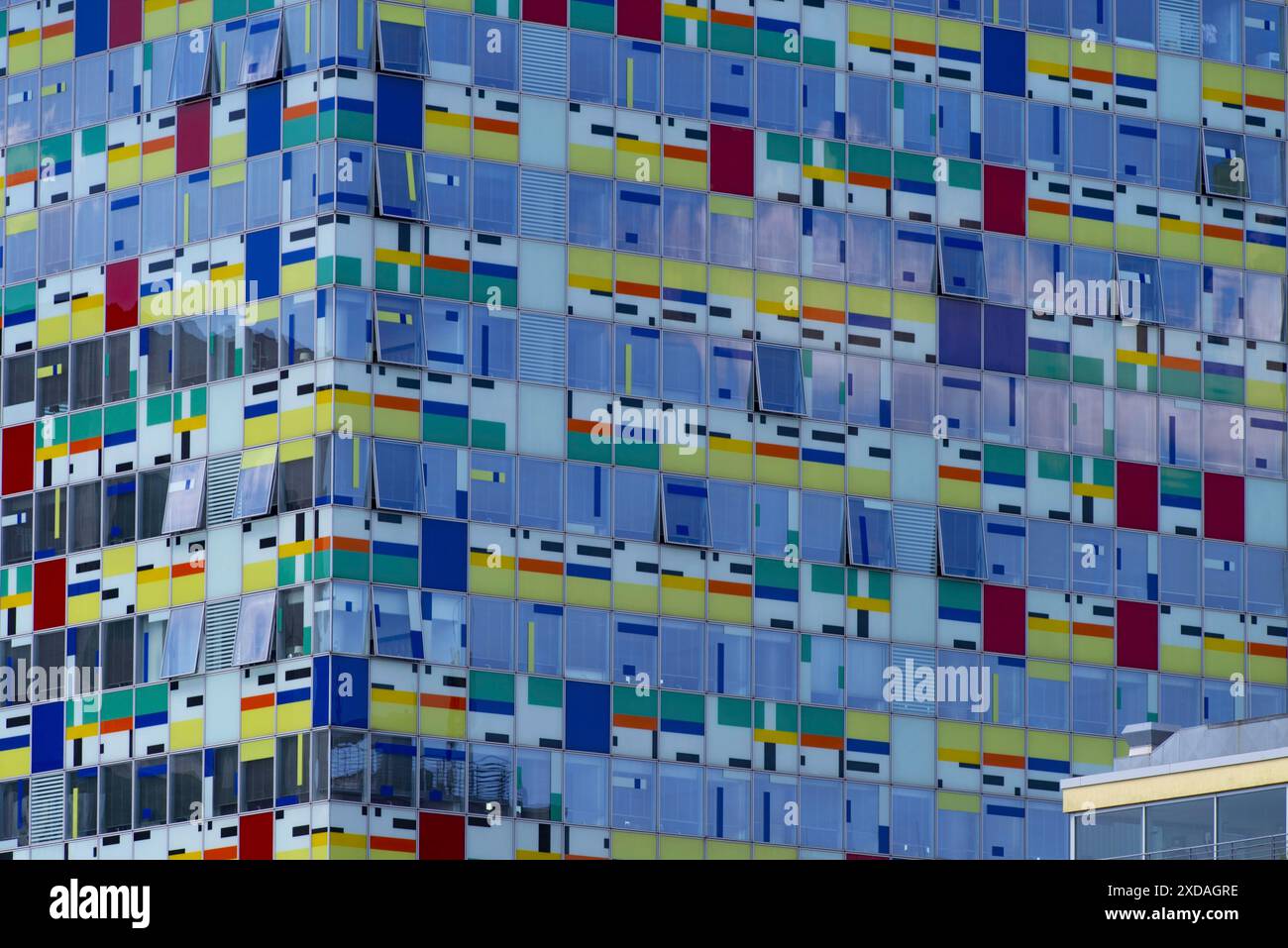 Colorium high-rise building, facade with coloured glass panels ...