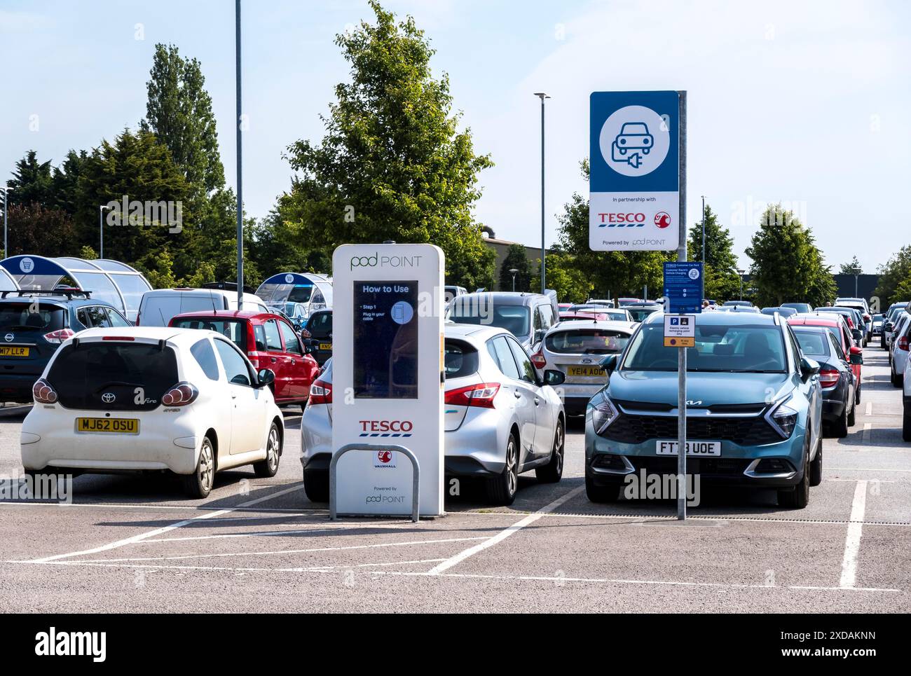 Pod Point at Tesco car park, Wragby Road, Lincoln City, Lincolnshire, England, UK Stock Photo