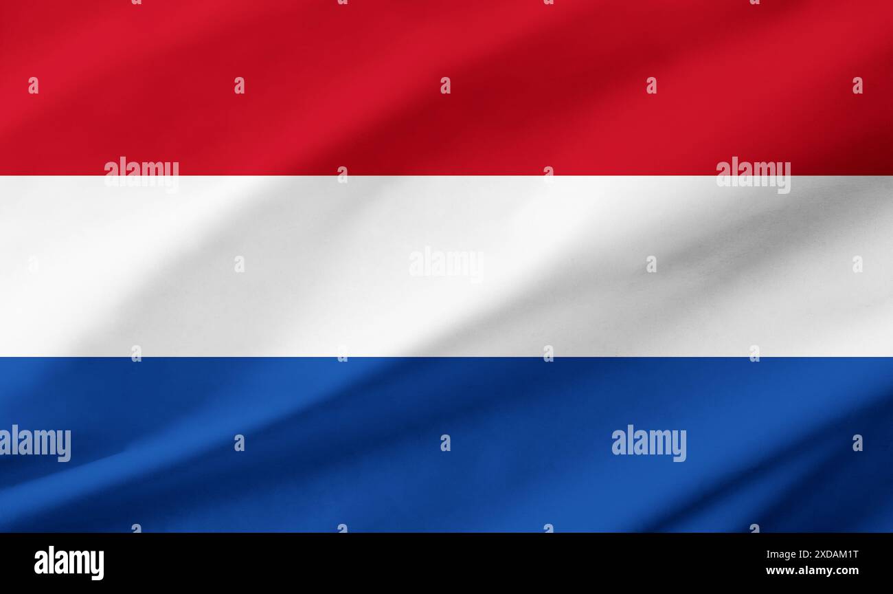 Netherlands detail of Russian flag occupying the entire frame with waving fabric texture. Stock Photo