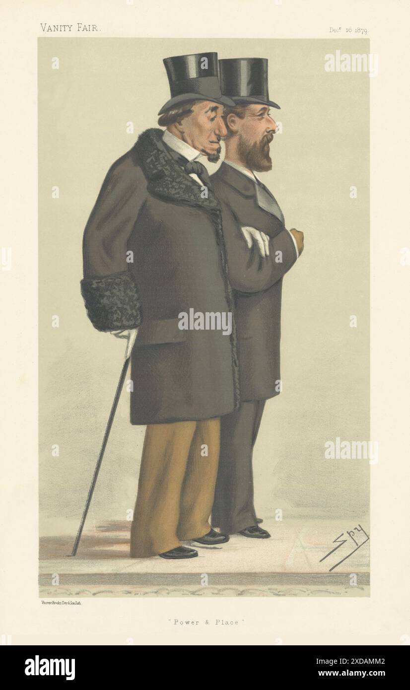 VANITY FAIR SPY CARTOON Benjamin Disraeli & Montagu Corry 'Power & Place' 1879 Stock Photo