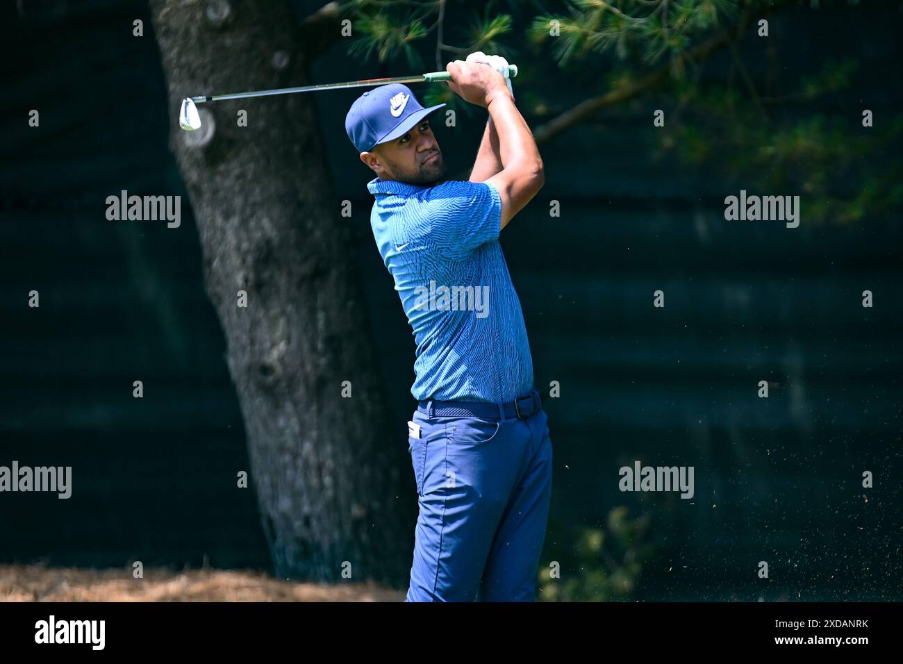 Friday June 21, 2024 Tony Finau watches his tee shot on the 8th hole