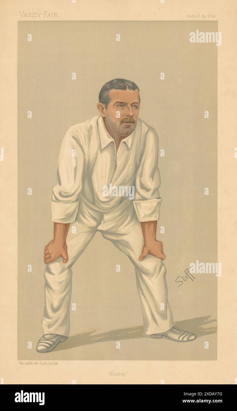 VANITY FAIR SPY CARTOON Albert Neilson Hornby 'Monkey' Cricket. Fielder 1891 Stock Photo