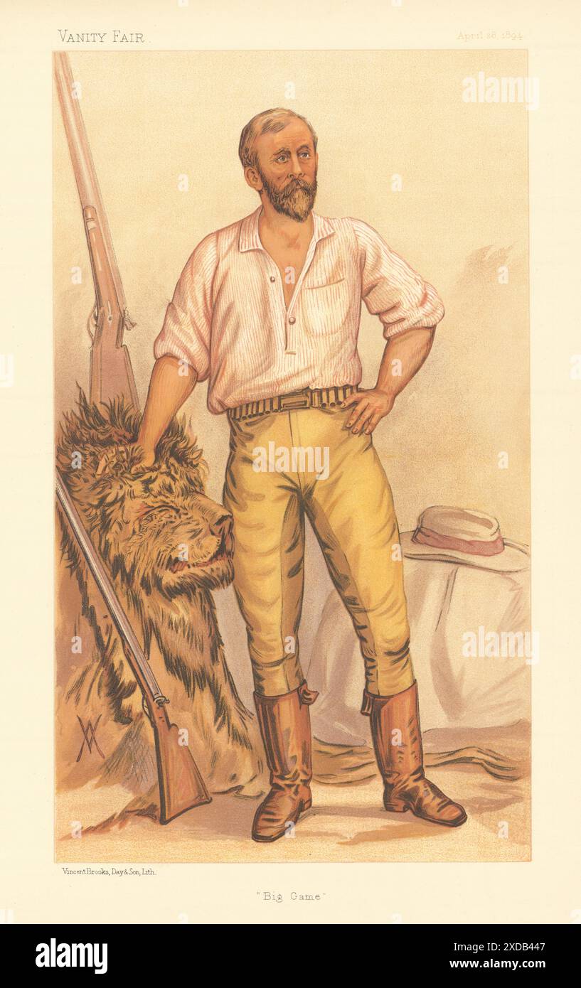 VANITY FAIR SPY CARTOON Frederick Selous 'Big Game' Hunter. By VA 1894 print Stock Photo