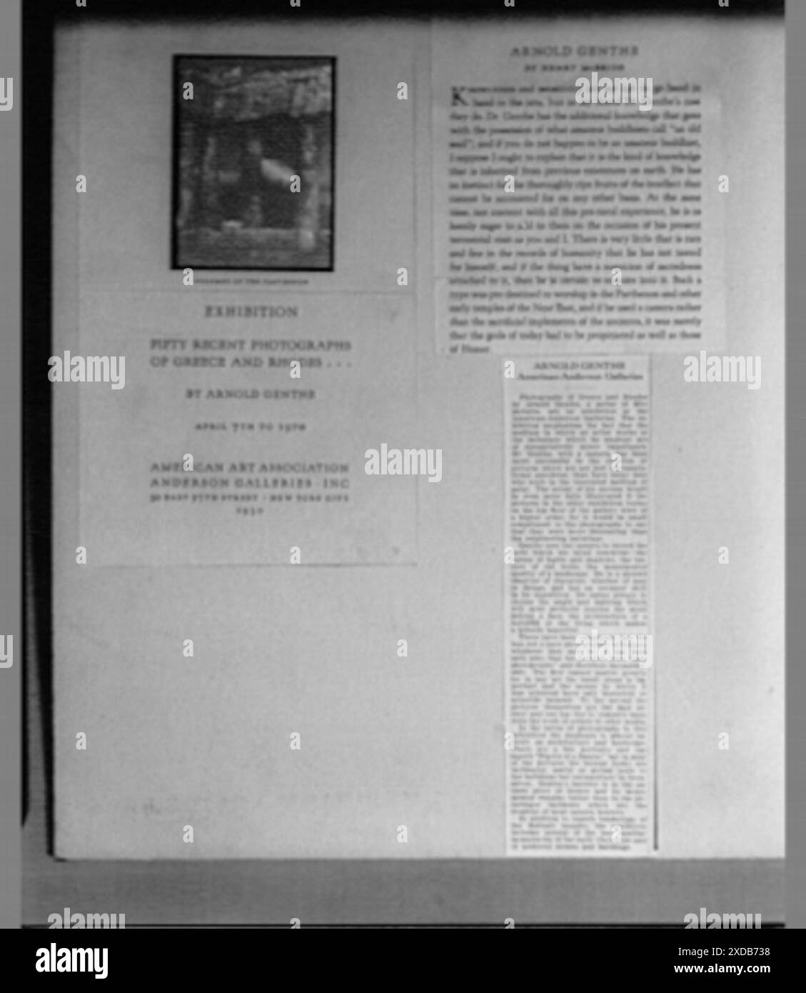 Clippings about Arnold Genthe's exhibition of photographs from Greece