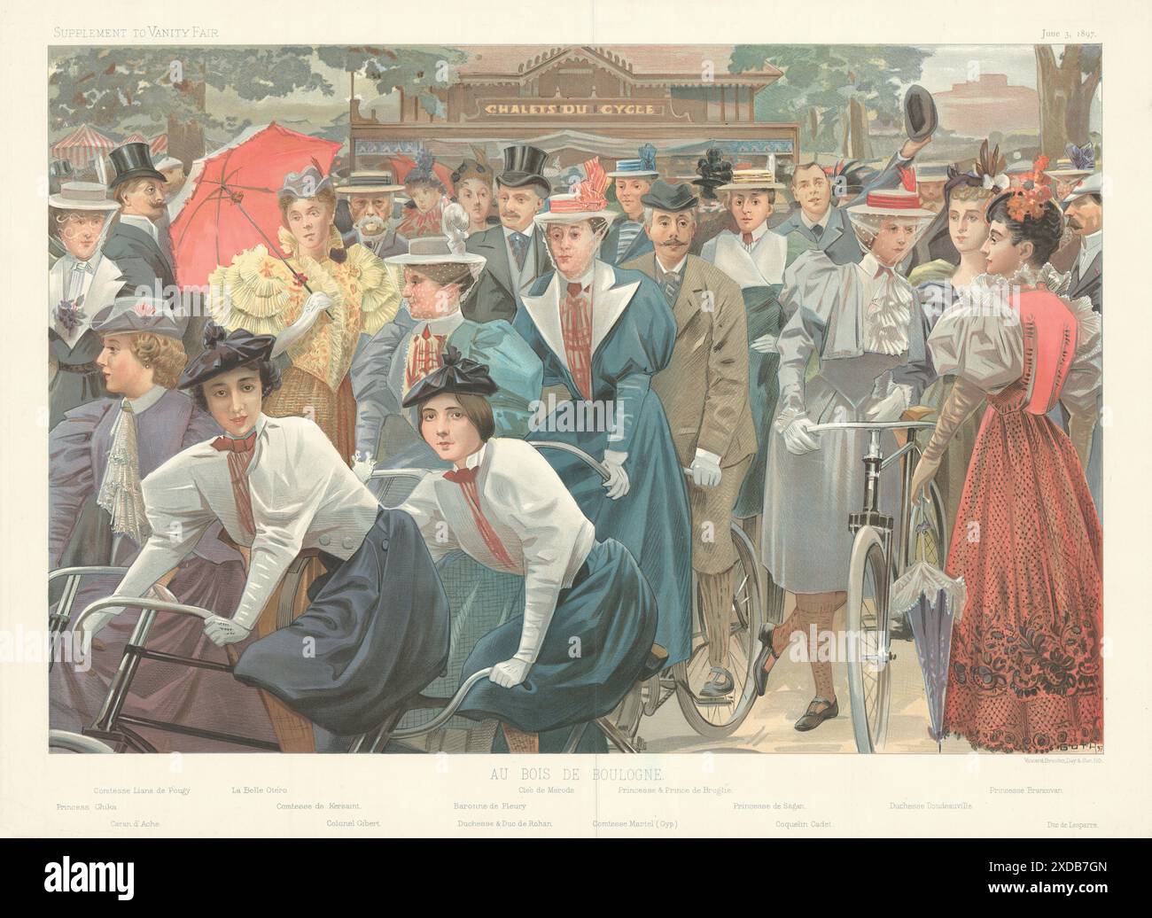 SPY CARTOON FOLIO. Lady cyclists group. Brancovan & Doudeauville. Cycling 1897 Stock Photo