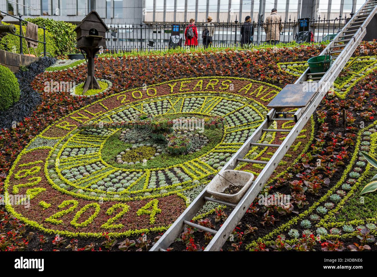 Famous historic floral clock in Princes Street Gardens nearly ready to commemorate RNLI 200th anniversary, Edinburgh, Scotland, UK Stock Photo