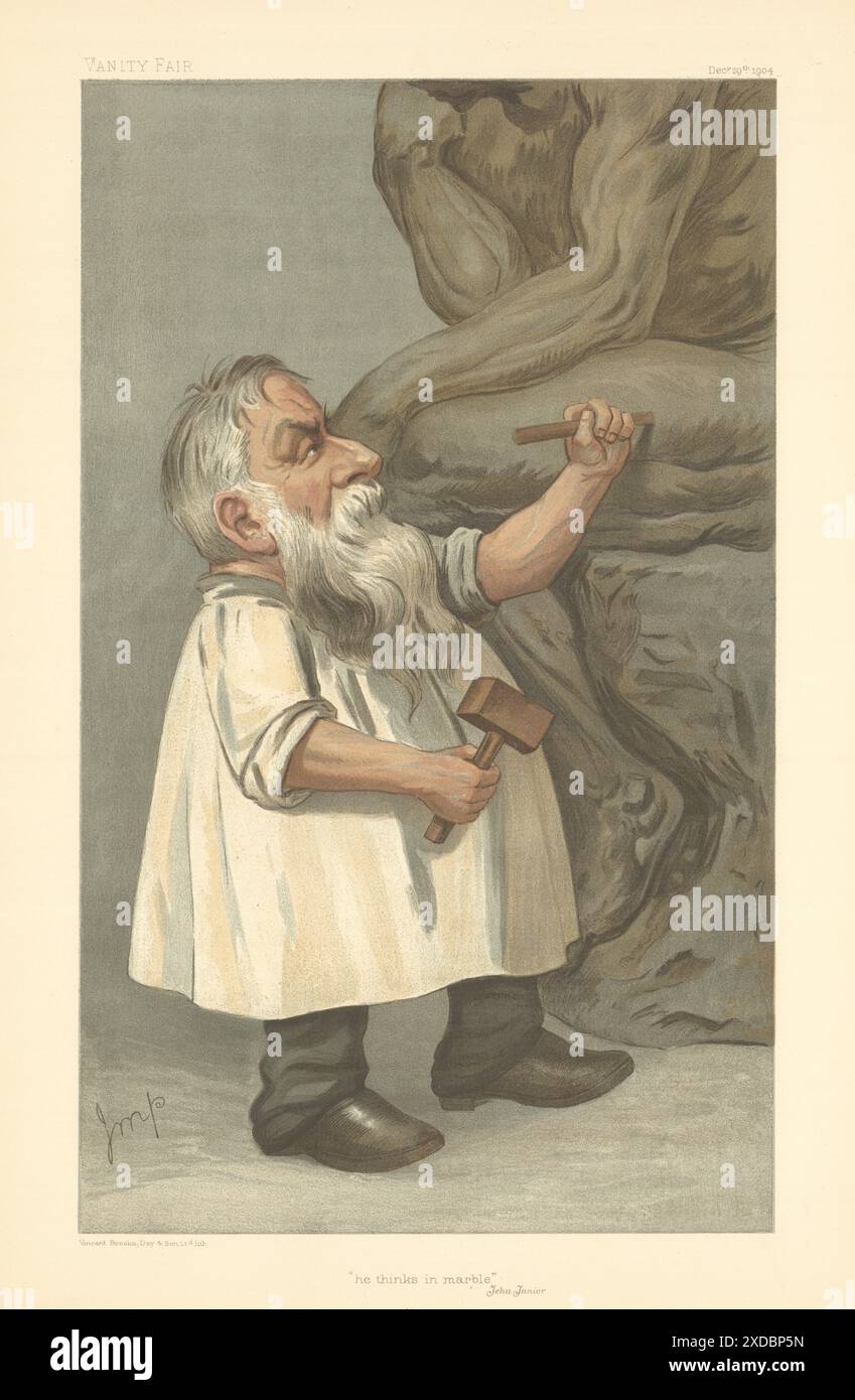 VANITY FAIR SPY CARTOON Auguste Rodin 'He thinks in marble' Sculptor. jmp 1904 Stock Photo