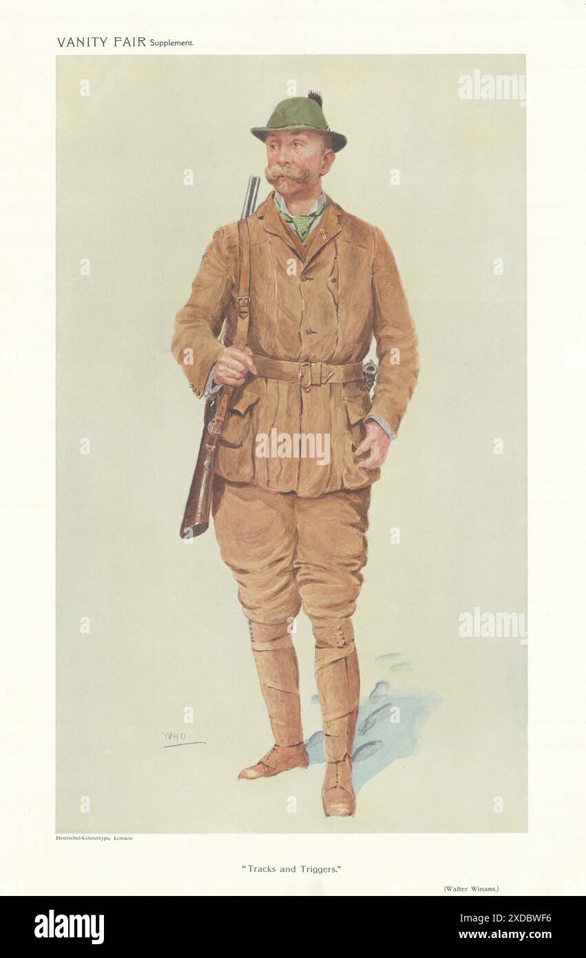 VANITY FAIR SPY CARTOON Walter Winans 'Tracks & Triggers' Game Hunter. WHO 1909 Stock Photo