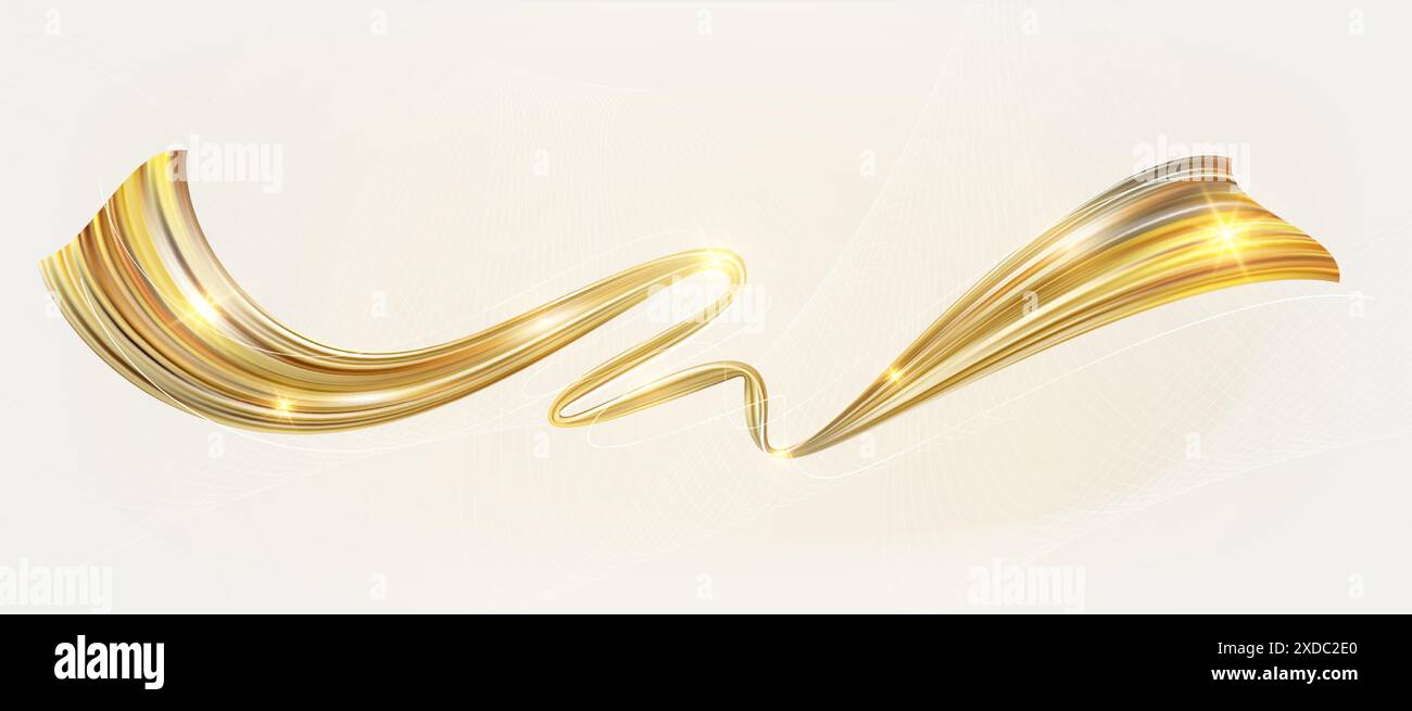 Realistic abstract gold ribbon. Yellow metallic swirl line. Luxury ...