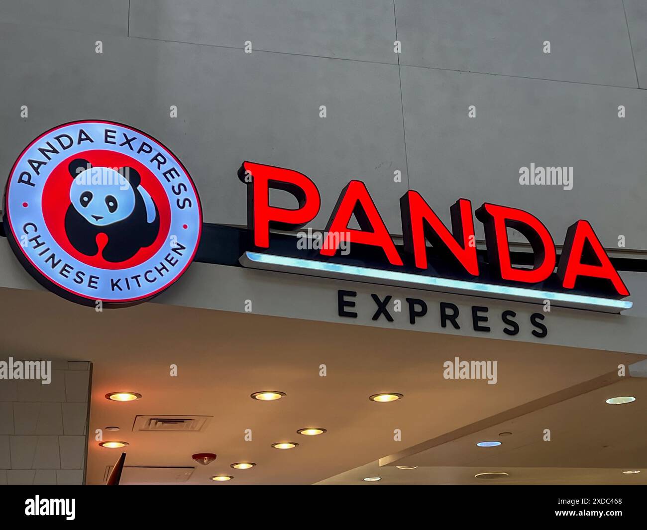 Houston, Texas, USA - April 1, 2024: Panda Express restaurant sign is seen. Houston, Texas, USA. Stock Photo