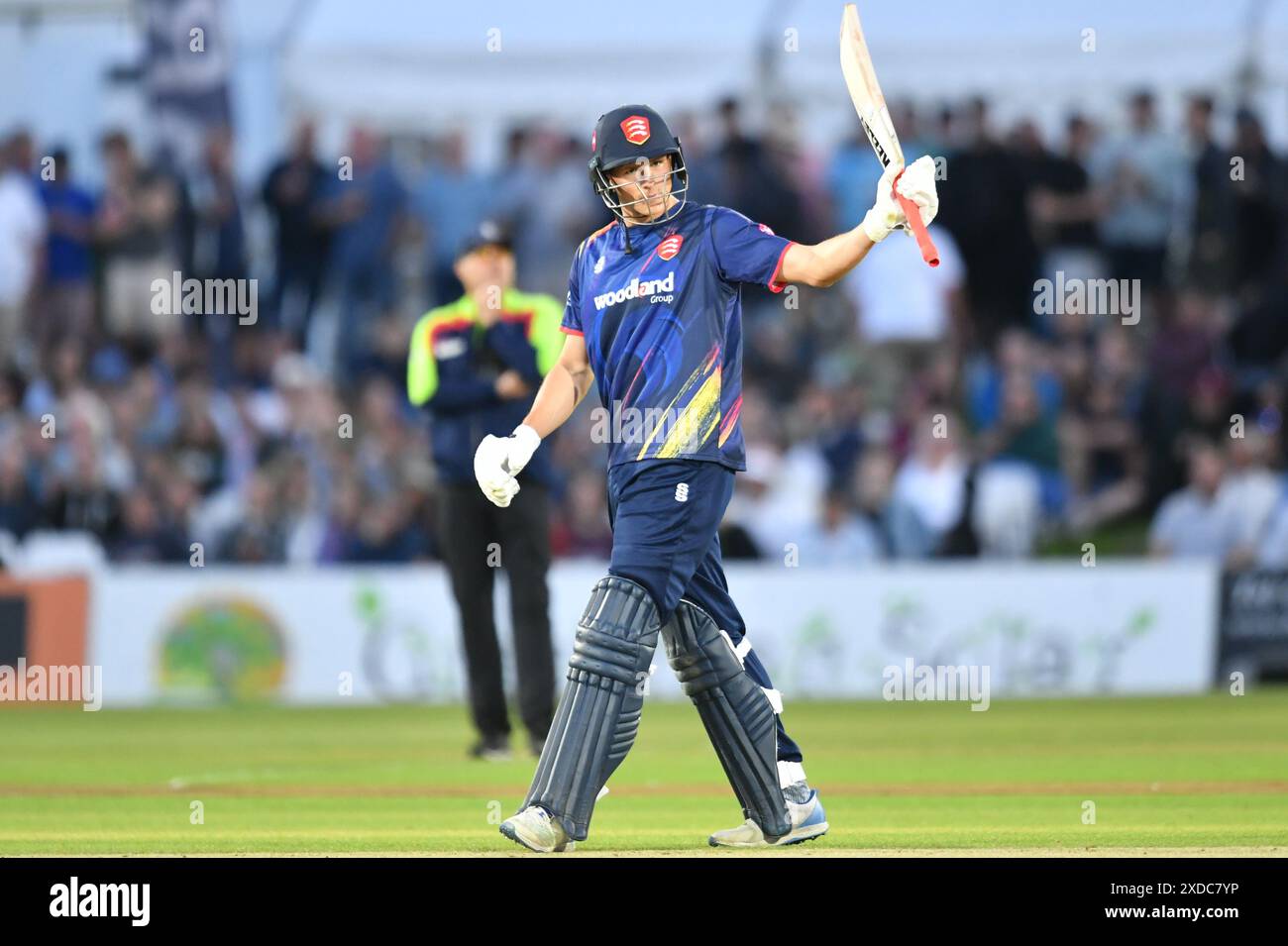 Canterbury, England. 21 Jun 2024. Michael Pepper celebrates reaching 50 ...