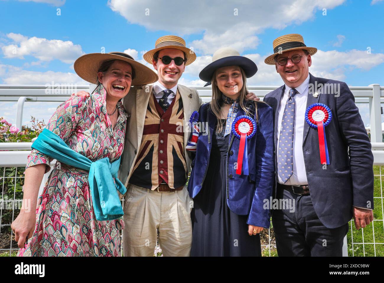 Ascot, Berkshire, UK. 21st June, 2024. A group of racegors in patriotic outfits. Royal Ascot Day 4 at Ascot Racecourse in Berkshire. Credit: Imageplotter/Alamy Live News Stock Photo