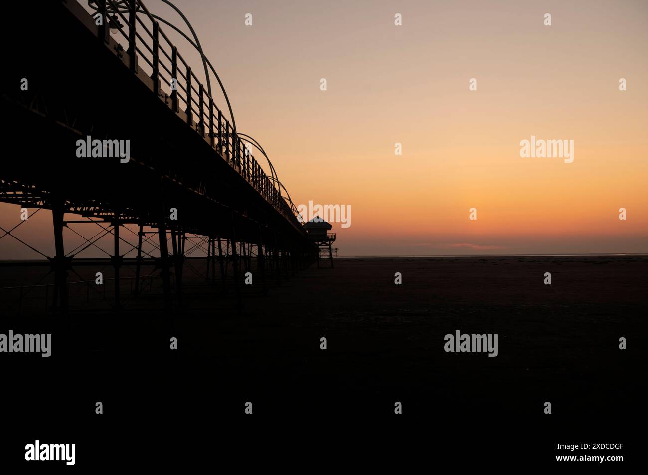 Southport Pier and beach when the tide was out. Merseyside, UK