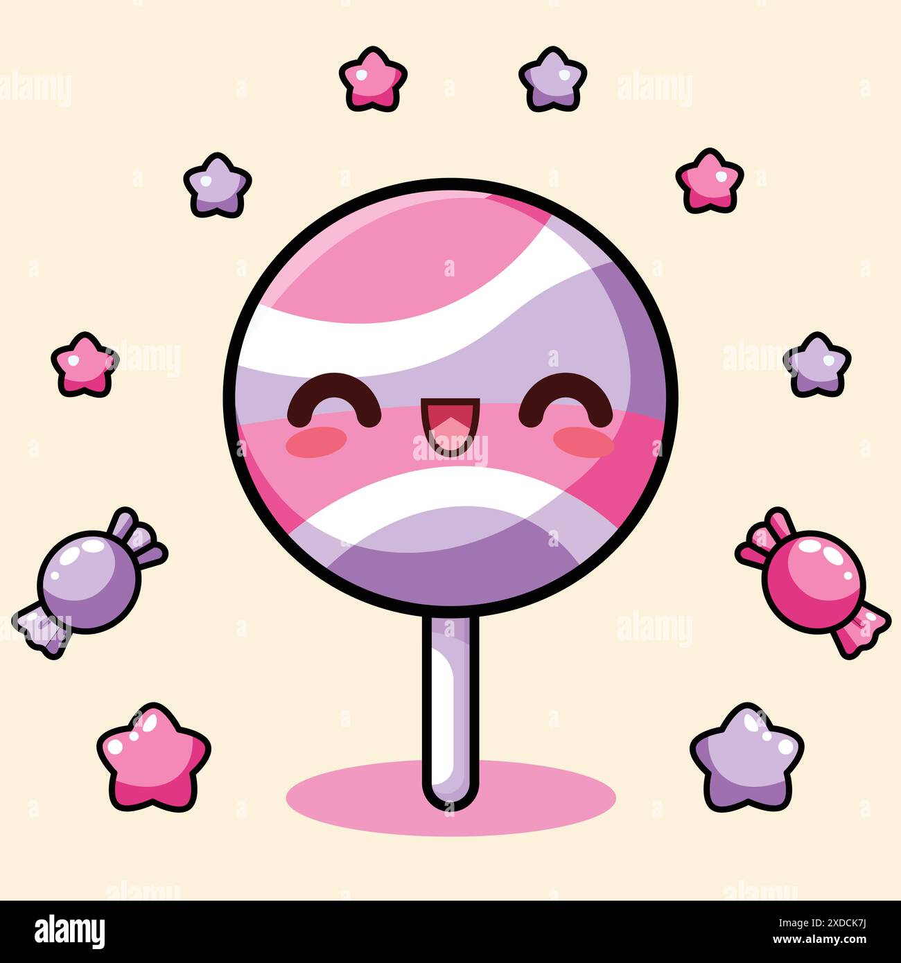 Kawaii Colorful Lollipop and Candy Illustration Stock Vector Image ...