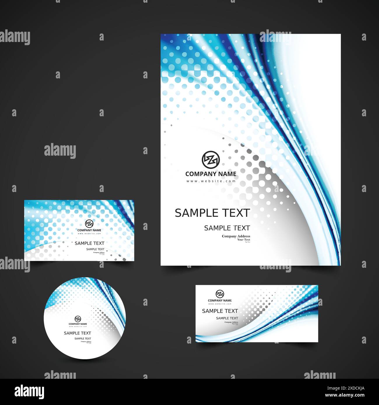 wavy business stationery with dots Stock Vector