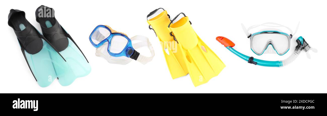 Diving gear isolated on white, set. Sport equipment Stock Photo - Alamy