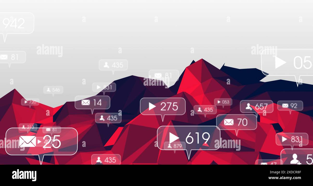 Image of social media icons floating against abstract geometric shape ...
