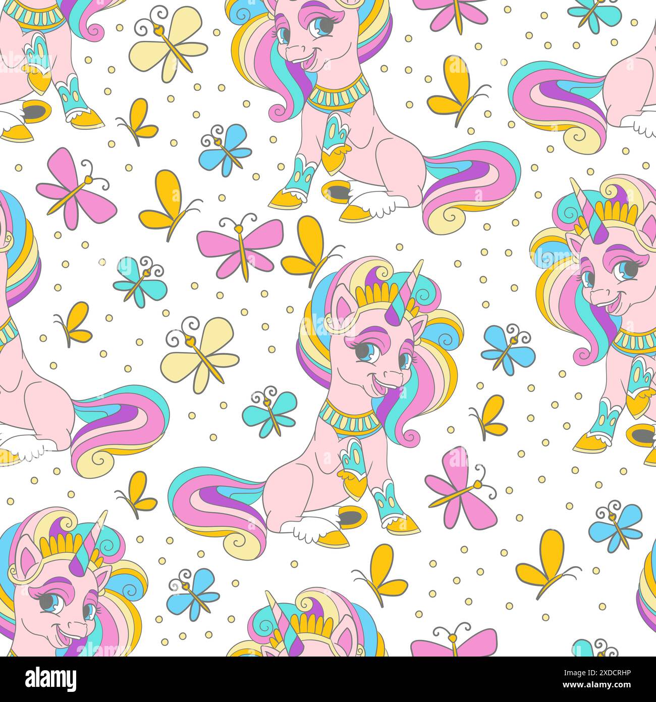 Seamless pattern with unicorns on a white background. Magic cartoon ...