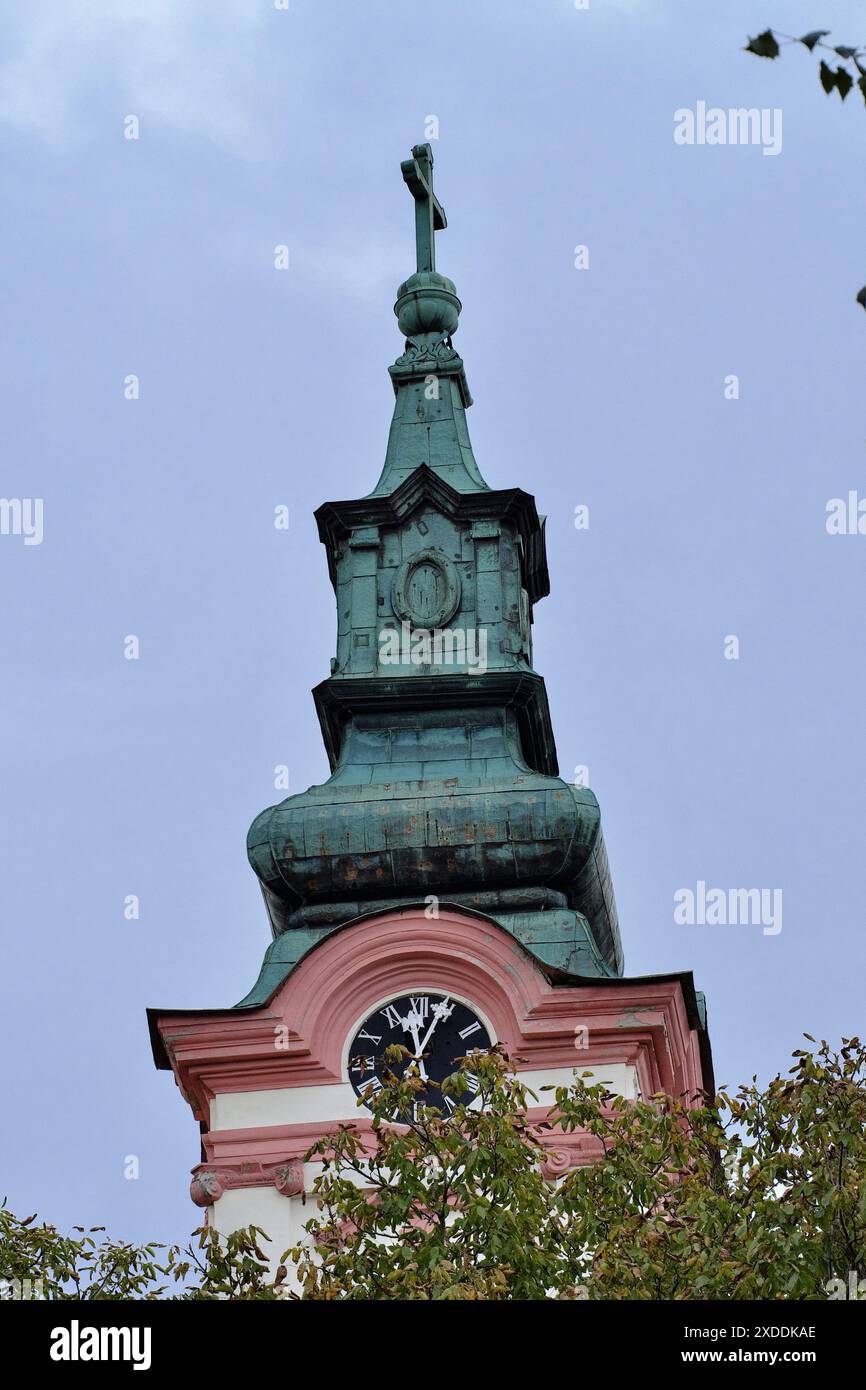 spire of bell-tower Church of St. George in Sombor, Vojvodina, Serbia Stock Photo