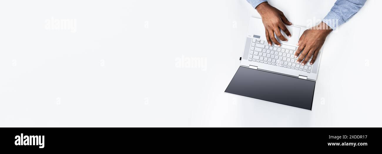 Virtual African American Businessman Multi-Tasking in Online Meeting at Remote Office with Modern Software Transformation Stock Photo