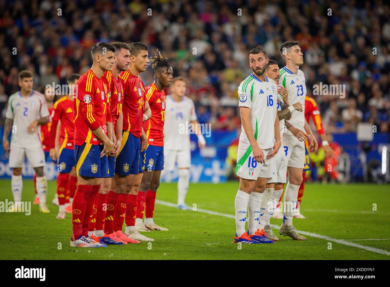 Gelsenkirchen, Germany. 20th Jun 2024. Alvaro Morata (ESP) Aymeric ...