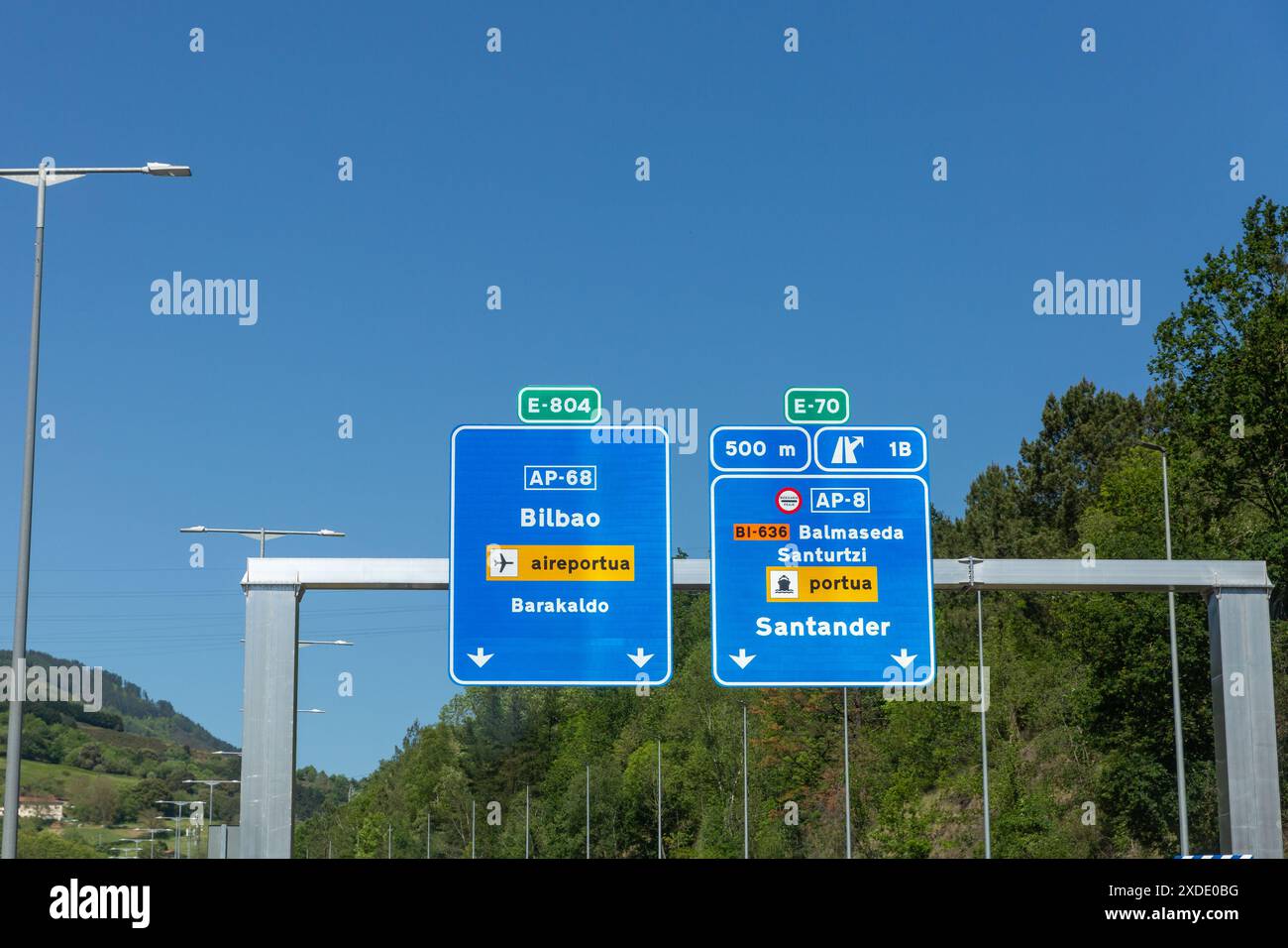 Motorway Gantry Signs, Spain Stock Photo - Alamy