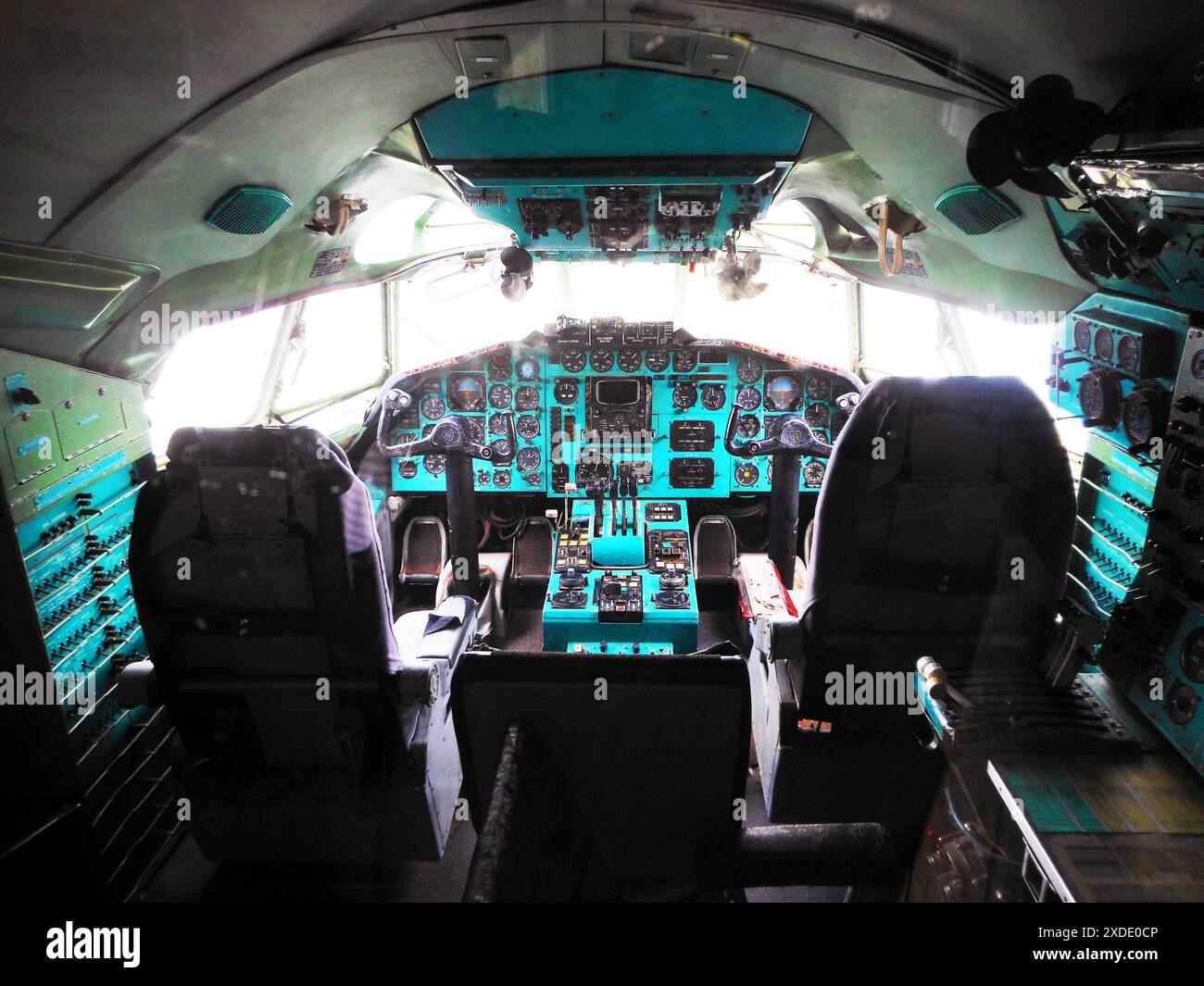 Shot of the cockpit of an old airplane Stock Photo