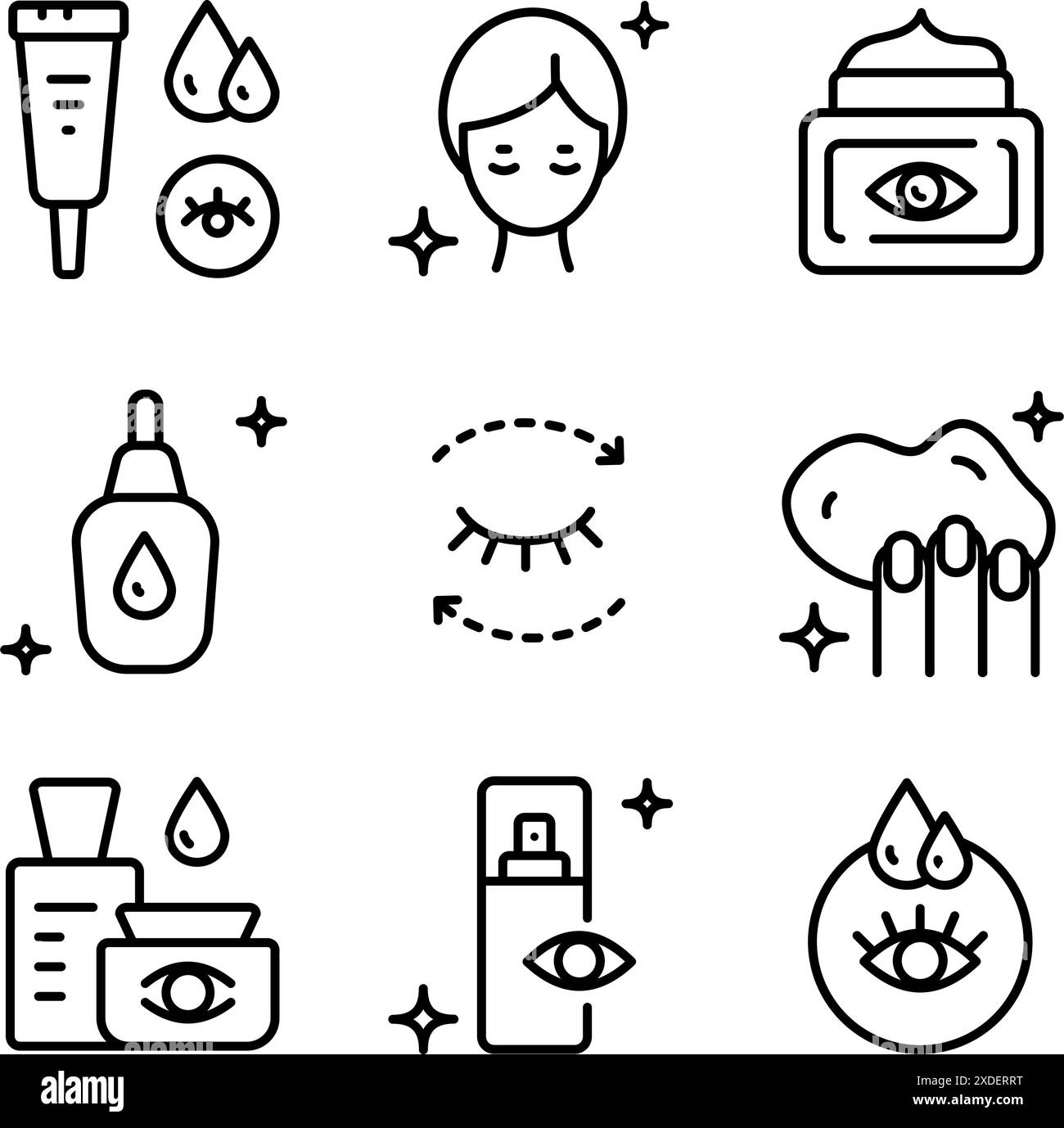 Eye Cream line icons set. Skin care contour symbols collection. Creative Eye Cream. Vector isolated outline drawing. Stock Vector