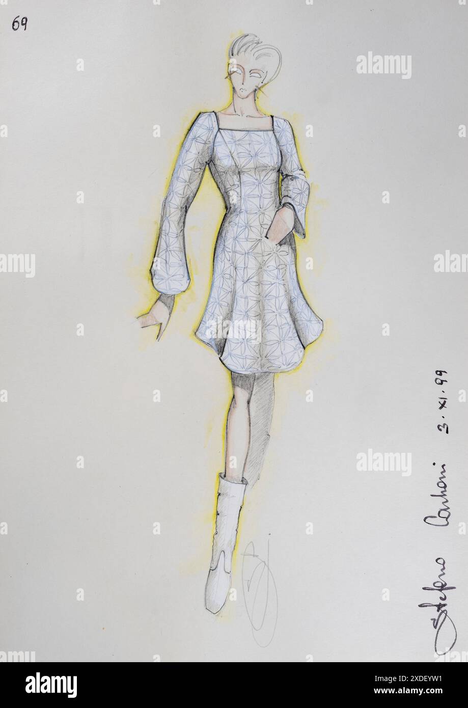 Fashion sketch, fashion design, women's fashion, fashion collection Pret a  porter autumn-winter 1999-2000, pencil drawing, watercolour pastel Stock  Photo - Alamy