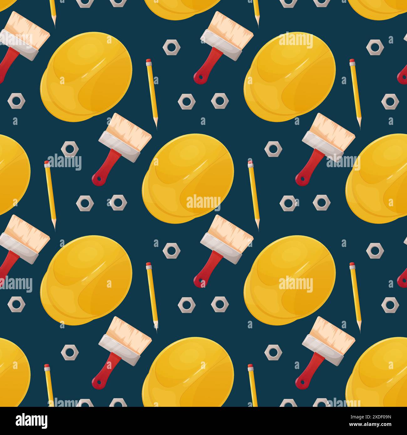 Seamless pattern, labor day, building tools helmet Stock Vector