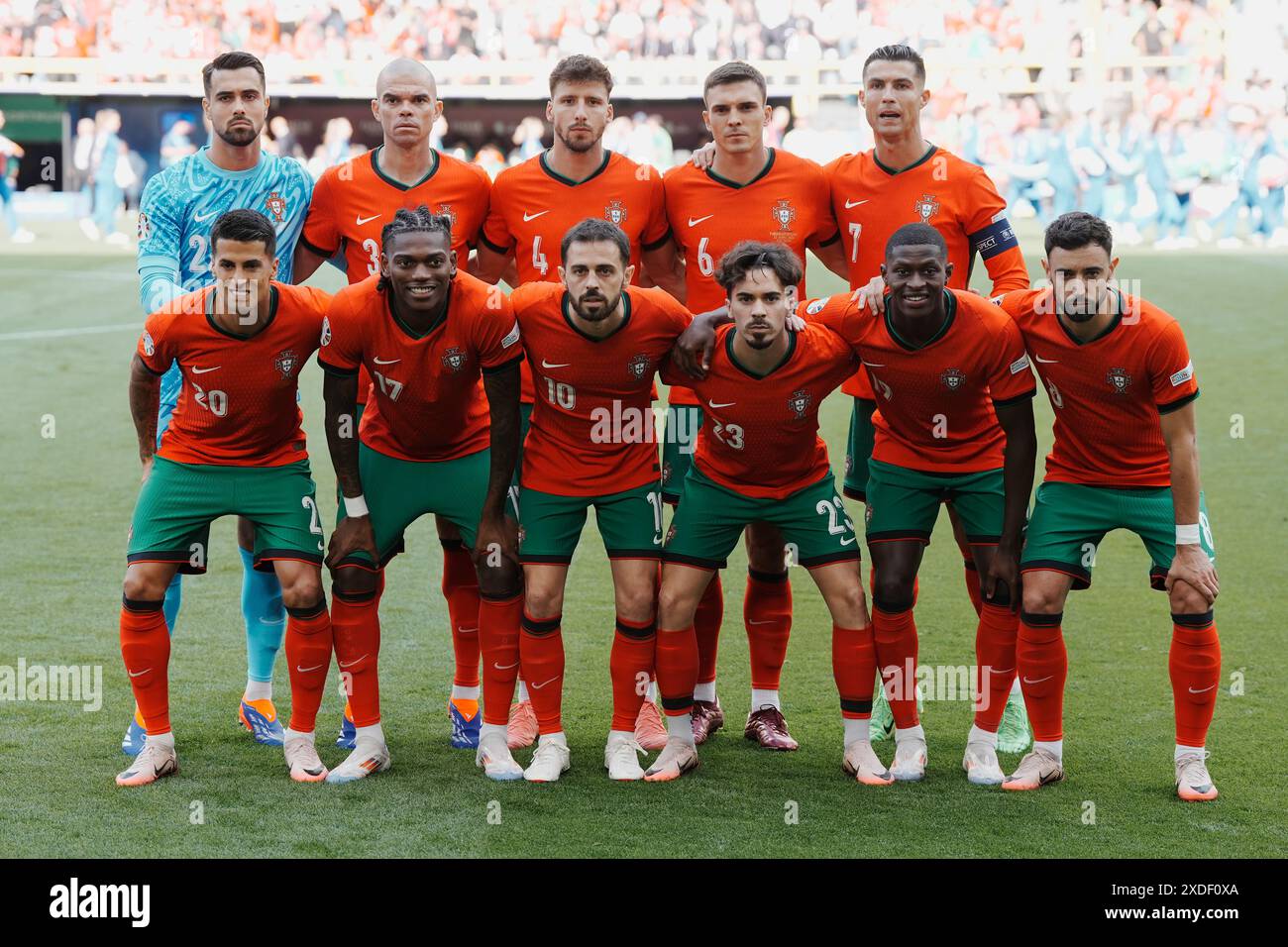 (left to right, back to front) Portugal goalkeeper Diego Costa, Pepe, Ruben Dias, Joao Palhinha, Cristiano Ronaldo, Joao Cancelo, Rafael Leao, Bernardo Silva, Vitinha, Nuno Mendes and Bruno Fernandes before the UEFA Euro 2024 Group F match at the BVB Stadion Dortmund in Dortmund, Germany. Picture date: Saturday June 22, 2024. Stock Photo