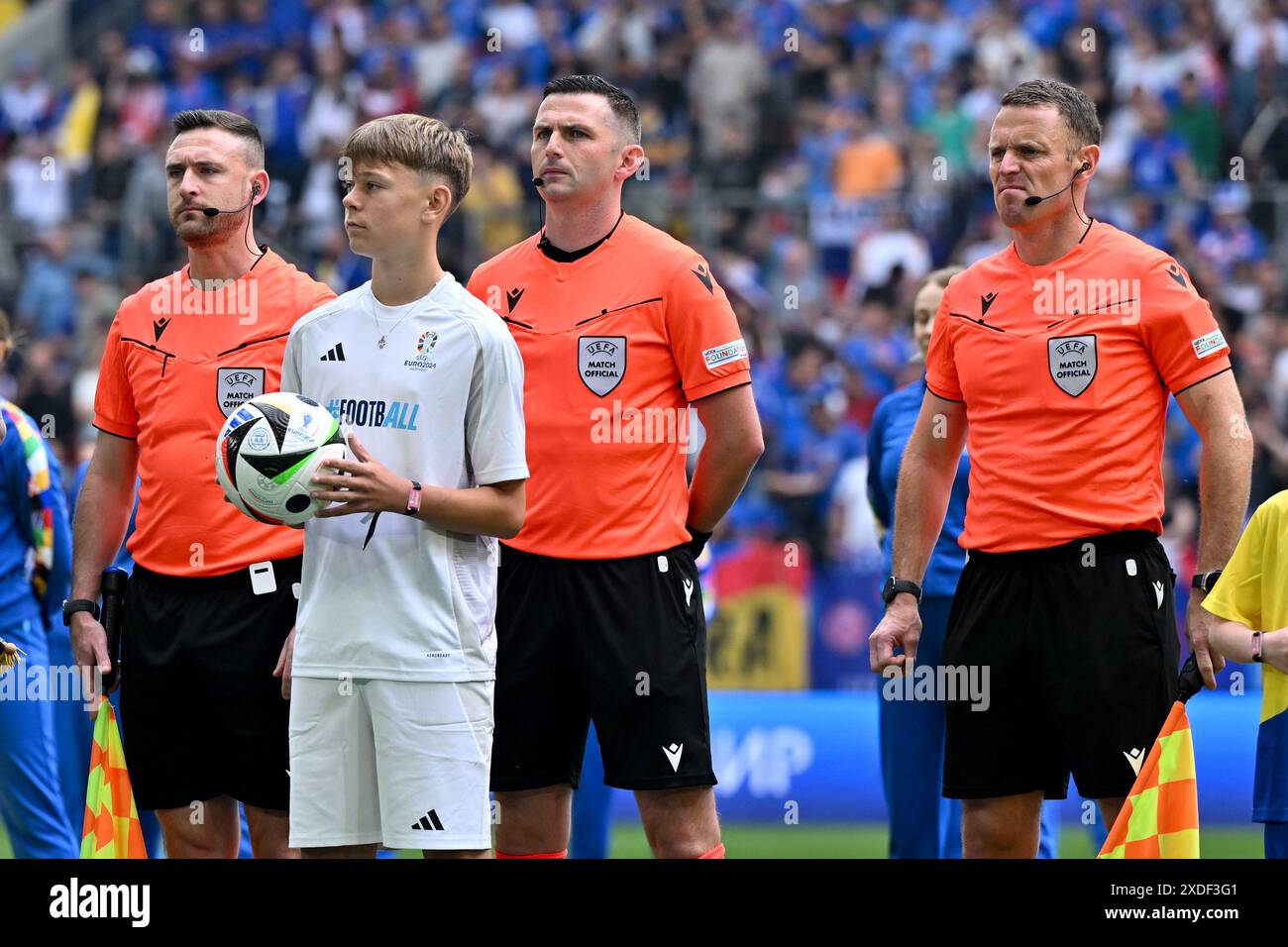 Dusseldorf, Germany. 21st June, 2024. referees pictured with assistant ...