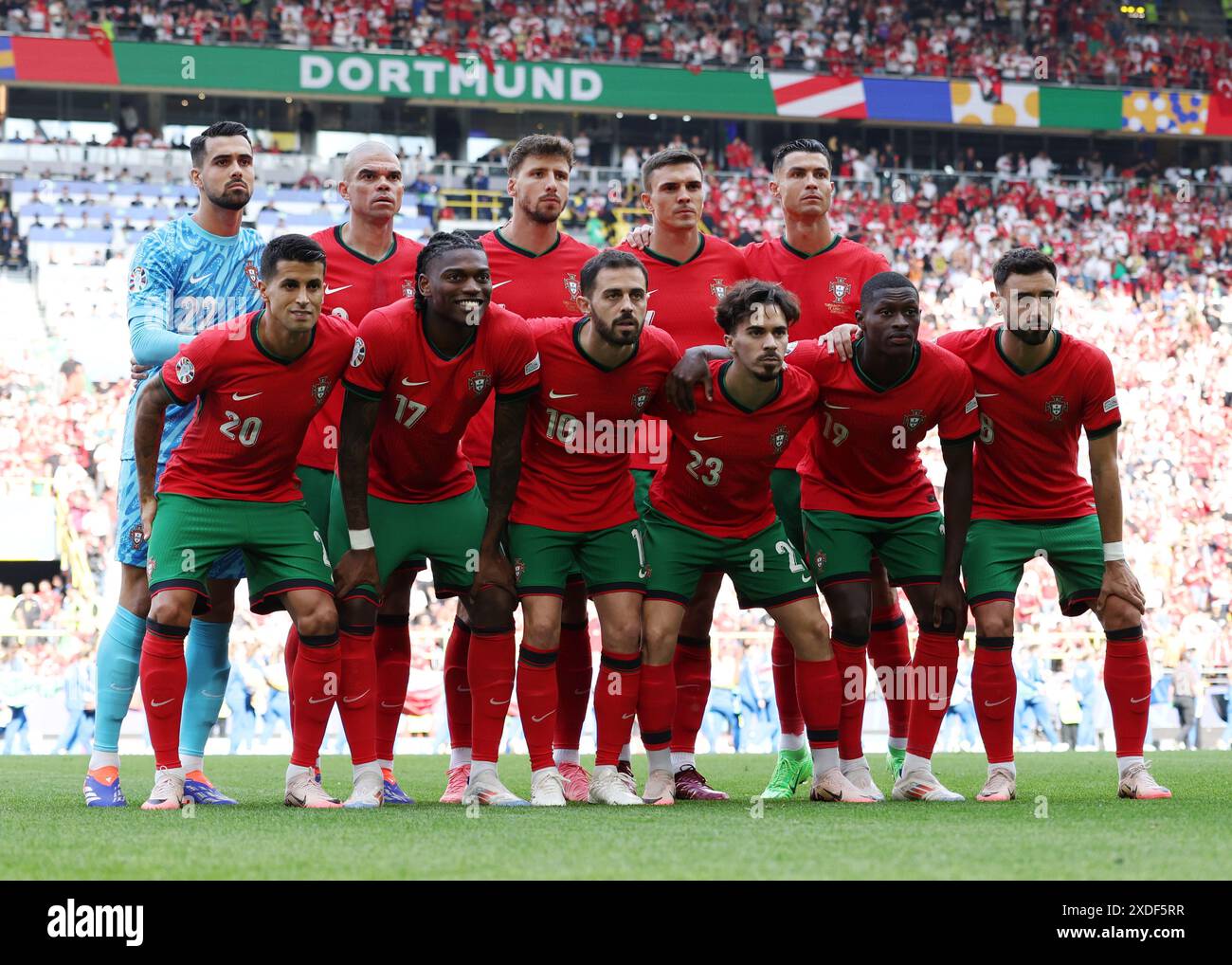 Dortmund, Germany. 22nd June, 2024. Portugal starting eleven, back row: Diogo Costa, Pepe, Ruben Dias, Joao Palhinha, Cristiano Ronaldo, front row: Joao Cancelo, Rafael Leao, Bernardo Silva, Vitinha, Nuno Mendes and Bruno Fernandes of Portugal during the UEFA European Championships match at BVB Stadion, Dortmund. Picture credit should read: David Klein/Sportimage Credit: Sportimage Ltd/Alamy Live News Stock Photo