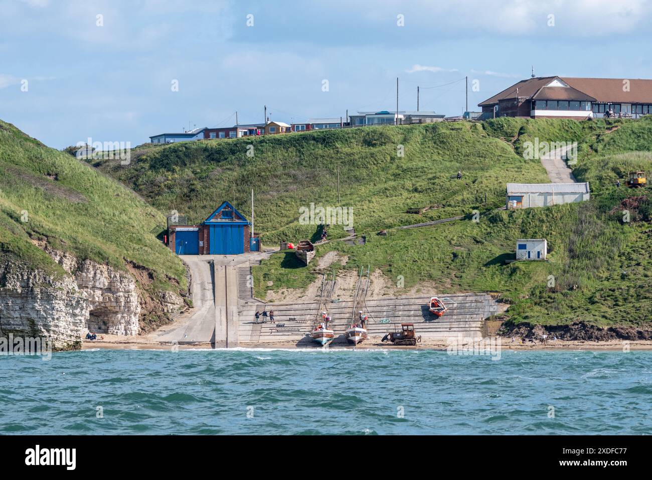 View of the beach at North Landing, Flamborough headland, East Riding of Yorkshire, England, UK, from the sea Stock Photo