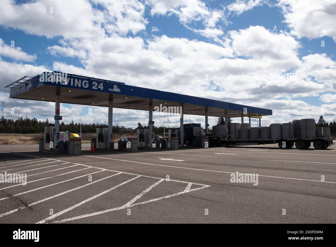 Gas pumps at Irving Oil Big Stop in Aulac, New Brunswick, Canada Stock Photo