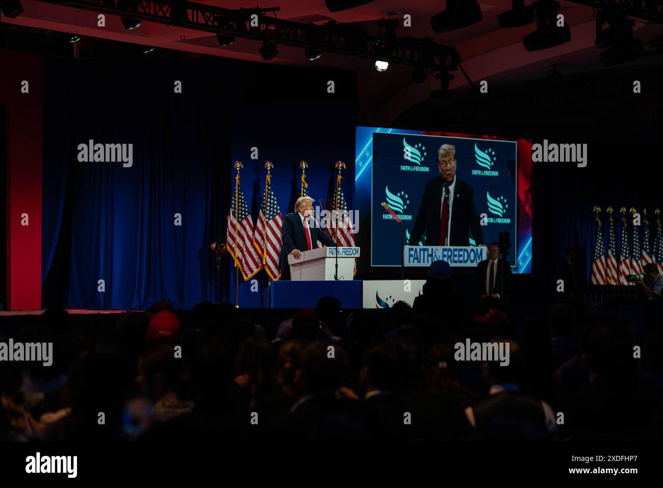 Washington DC, USA. 21st June 2024. Jun 21st 2024 former President Trump talked about Biden and his team at the road to Majority Conference in Washington DC at the Washington Hilton  . Credit: Andrew thomas/Alamy Live News Stock Photo
