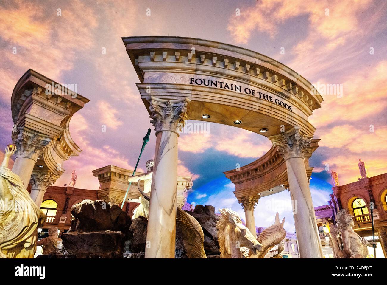 Fountain of the Gods and shop fronts at the Forum Shops, Caesars Palace Hotel and Casino, Las Vegas, Nevada, USA Stock Photo