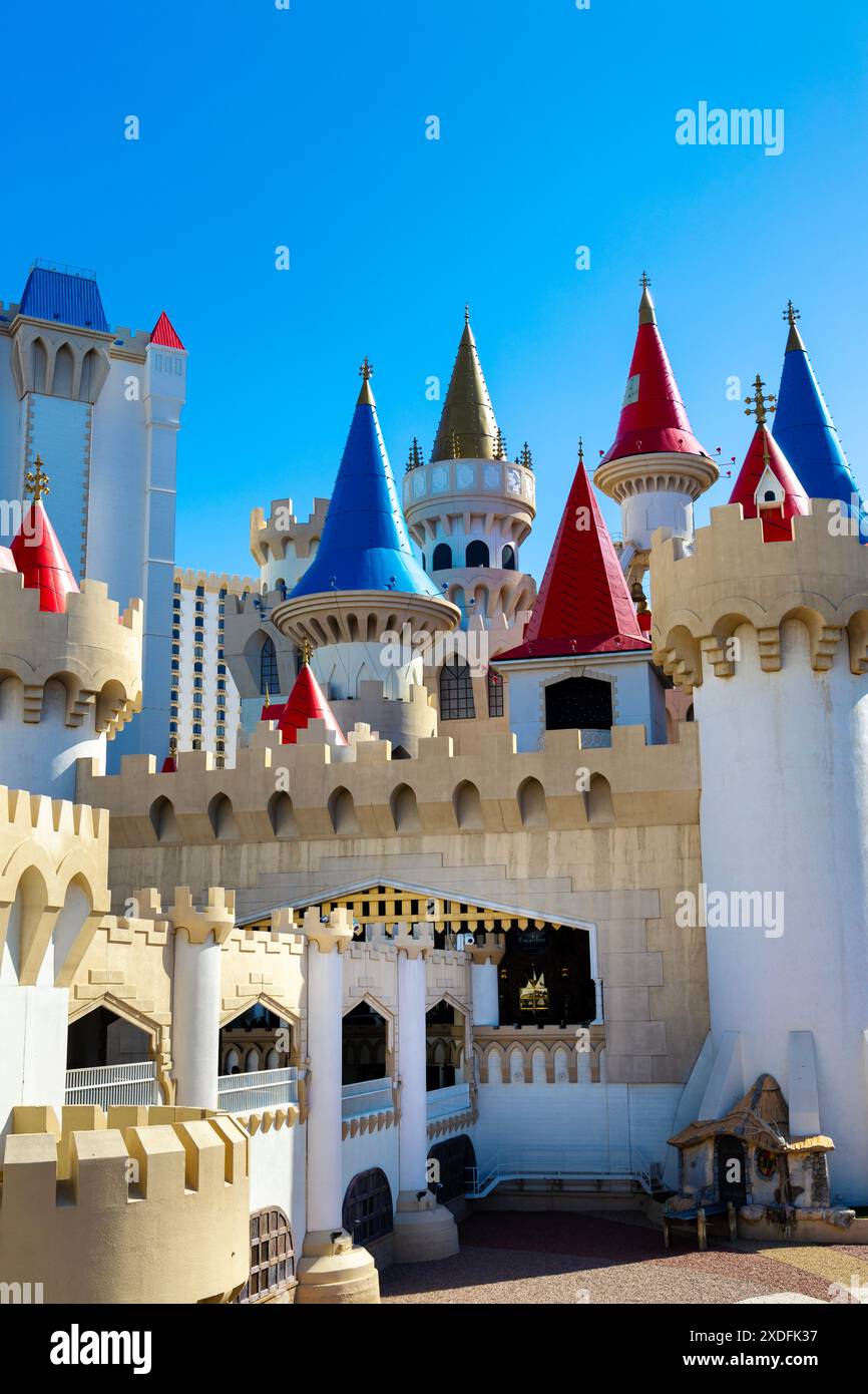 Exterior of medieval themed Excalibur Hotel and Casino, The Strip, Las Vegas, Nevada, USA Stock Photo