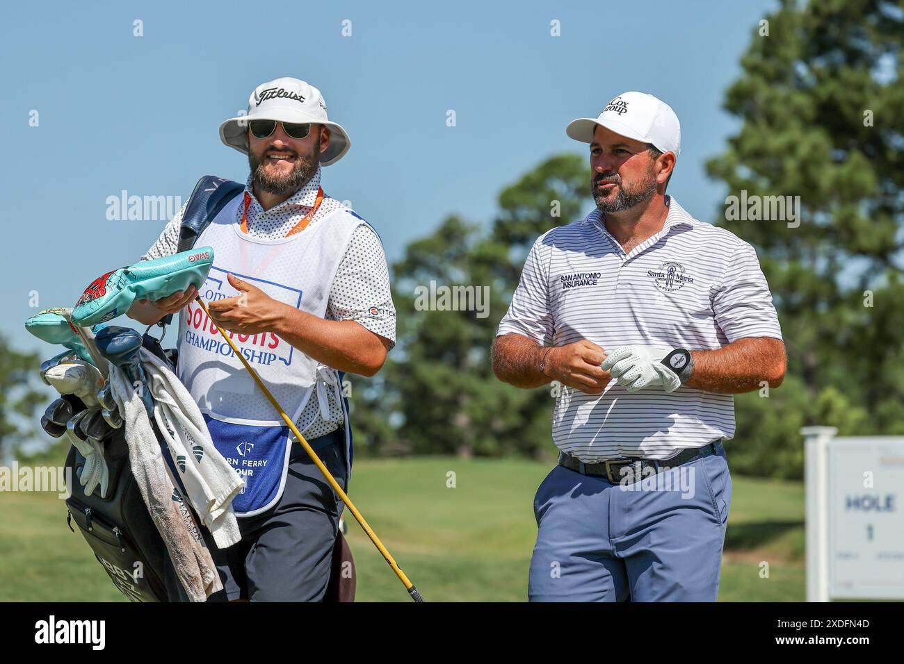 Norman, OK, USA. 22nd June, 2024. Roberto DÃaz and his caddie on the