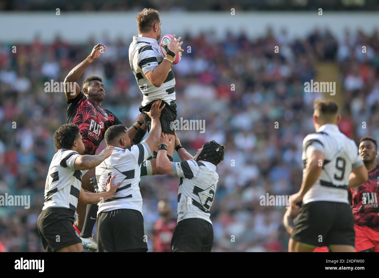 Twickenham, London, UK. 22nd June 2024. Sam Whitelock of Barbarians secures the line out ball during the Killick Cup match between Barbarians and Fiji at Twickenham Stadium, Twickenham, United Kingdom on 22 June 2024. Photo by Phil Hutchinson. Editorial use only, license required for commercial use. No use in betting, games or a single club/league/player publications. Credit: UK Sports Pics Ltd/Alamy Live News Stock Photo