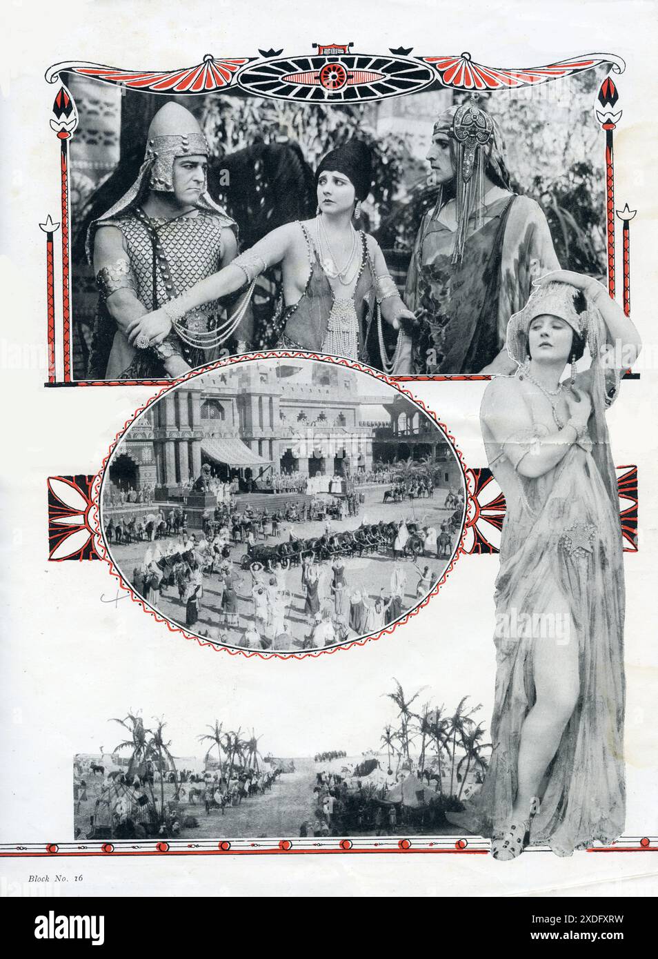 A page from the original British pressbook for the lost Silent Film THE QUEEN OF SHEBA 1921 starring BETTY BLYTHE in the title role Director J. GORDON EDWARDS Story VIRGINIA TRACY Betty Blythe's Costumes designed by MARGARET WHISTLER Producer WILLIAM FOX Fox Film Corporation Stock Photo