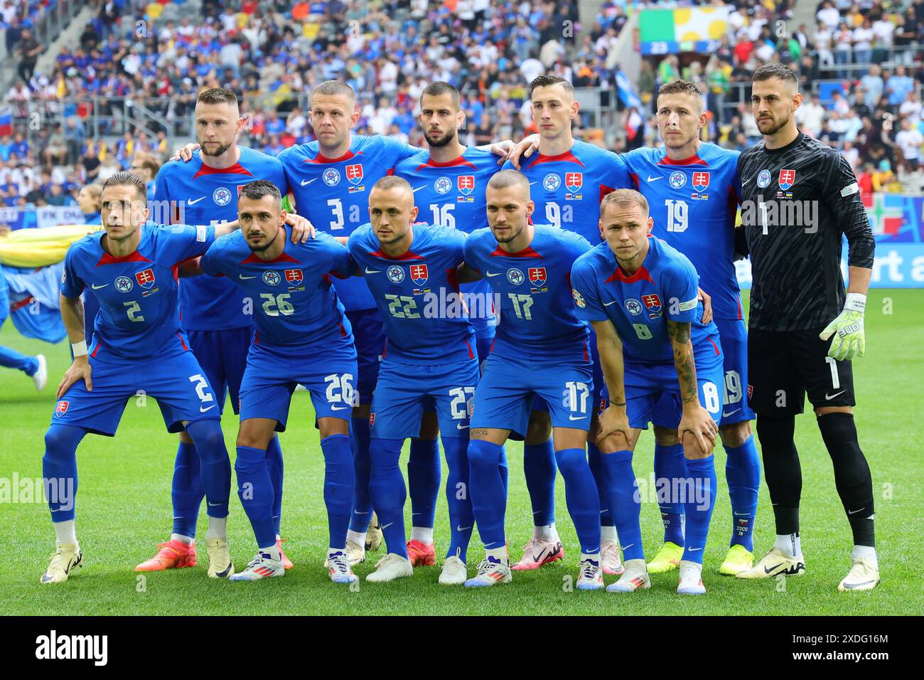 Slovakia players pose for a team photo during the Euro 2024 Group Stage