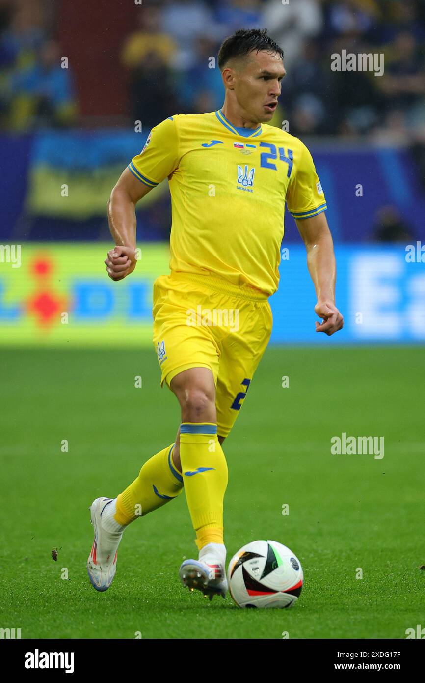 Oleksandr Tymchyk of Ukraine during the Euro 2024 Group Stage E football match between Slovakia and Ukraine at Dusseldorf Arena Stadium in Dusseldorf (Germany), June 21st, 2024. Stock Photo