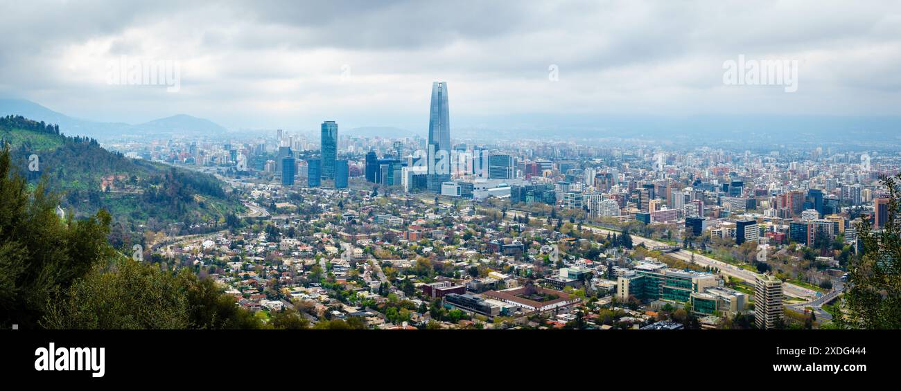 Beautiful panoramic view of Santiago skyline from Cerro San Cristobal park in the center of Santiago, Chile Stock Photo