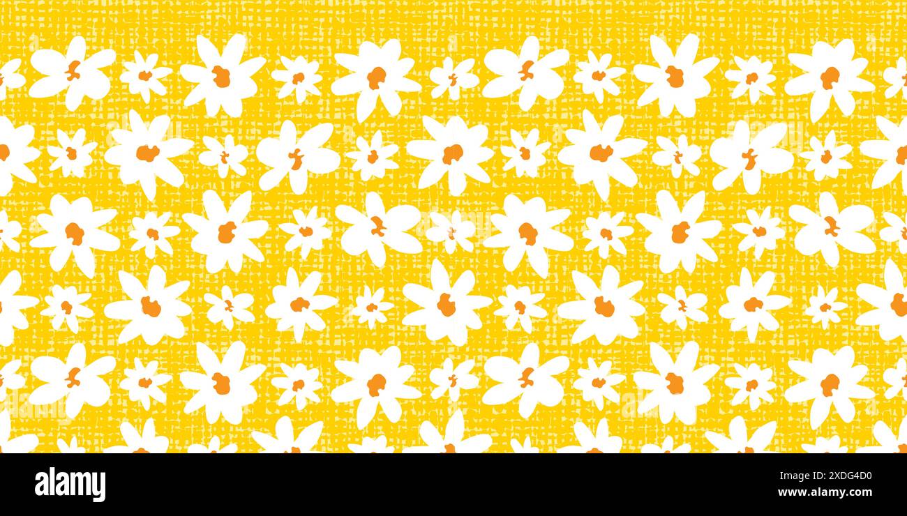 Vector yellow big and small rows of fun daisy flowers horizontal border ...